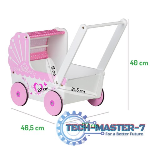 Drewniany wózek dla lalek z daszkiem ECOTOYS ECOTOYS Drewniany wózek dla lalek z daszkiem ECOTOYS ECOTOYS