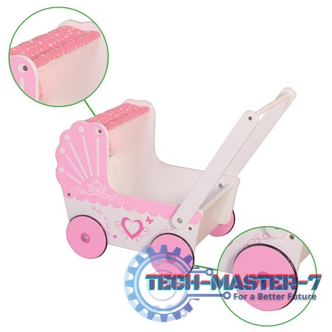 Drewniany wózek dla lalek z daszkiem ECOTOYS ECOTOYS Drewniany wózek dla lalek z daszkiem ECOTOYS ECOTOYS