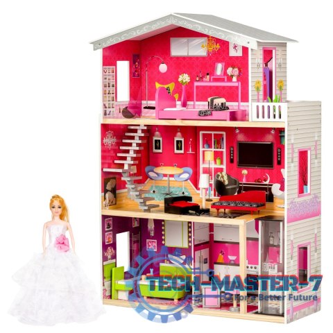 Duży drewniany domek z windą dla lalek - Rezydencja Malibu ECOTOYS ECOTOYS Duży drewniany domek z windą dla lalek - Rezydencja Malibu ECOTOYS ECOTOYS