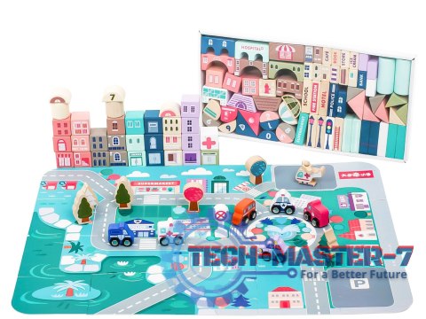 Drewniane klocki edukacyjne miasto z matą 115 szt ECOTOYS ECOTOYS Drewniane klocki edukacyjne miasto z matą 115 szt ECOTOYS ECOTOYS