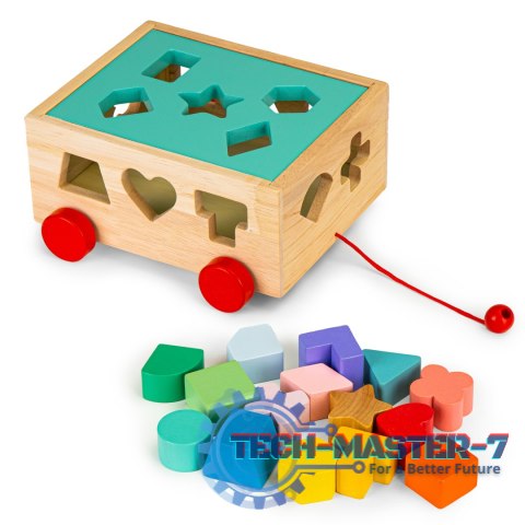 Drewniany wózek sorter z klockami - kostka edukacyjna dla dzieci ECOTOYS ECOTOYS Drewniany wózek sorter z klockami - kostka edukacyjna dla dzieci ECOTOYS ECOTOYS