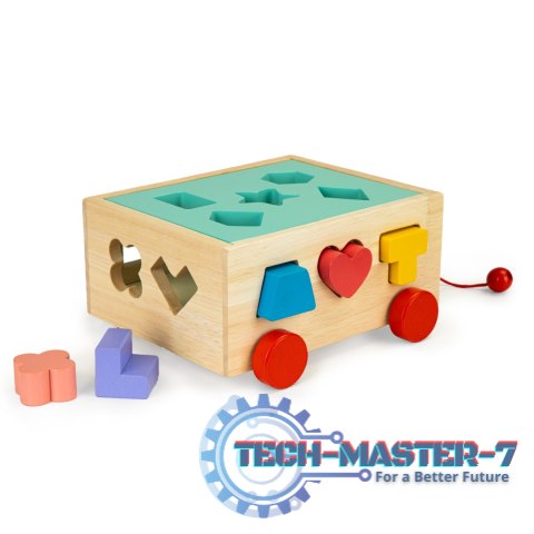 Drewniany wózek sorter z klockami - kostka edukacyjna dla dzieci ECOTOYS ECOTOYS Drewniany wózek sorter z klockami - kostka edukacyjna dla dzieci ECOTOYS ECOTOYS