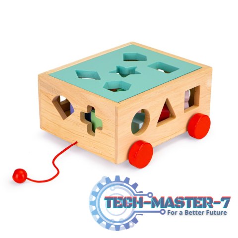 Drewniany wózek sorter z klockami - kostka edukacyjna dla dzieci ECOTOYS ECOTOYS Drewniany wózek sorter z klockami - kostka edukacyjna dla dzieci ECOTOYS ECOTOYS