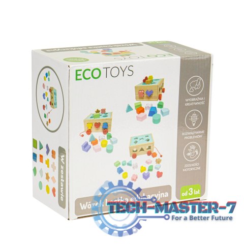 Drewniany wózek sorter z klockami - kostka edukacyjna dla dzieci ECOTOYS ECOTOYS Drewniany wózek sorter z klockami - kostka edukacyjna dla dzieci ECOTOYS ECOTOYS