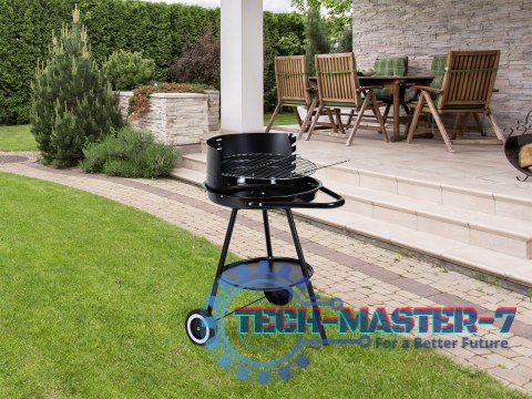 Grill ogrodowy okrągły ruszt z regulacją wysokości rusztu ModernHome Grill ogrodowy okrągły ruszt z regulacją wysokości rusztu ModernHome