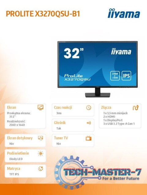 Monitor 32 cale X3270QSU-B1 IPS,WQHD,HDMI,DP,100Hz,250cd,3ms,2x2W, 3xUSB(3.2),FlickerFree,VESA Monitor 32 cale X3270QSU-B1 IPS,WQHD,HDMI,DP,100Hz,250cd,3ms,2x2W, 3xUSB(3.2),FlickerFree,VESA