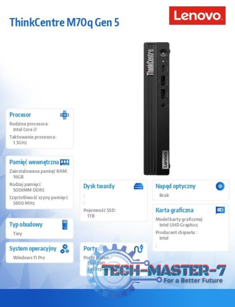Komputer M70q Tiny G5 12TD0011PB W11Pro i7-14700T/16GB/1TB/INT/vPro/3YRS OS Komputer M70q Tiny G5 12TD0011PB W11Pro i7-14700T/16GB/1TB/INT/vPro/3YRS OS