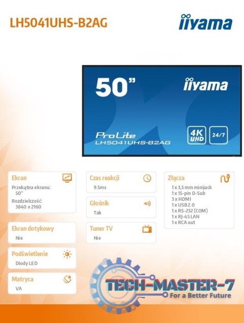 Monitor 50 cali LH5041UHS-B2 VA,4K,24/7,LAN,USB,HDMI Monitor 50 cali LH5041UHS-B2 VA,4K,24/7,LAN,USB,HDMI