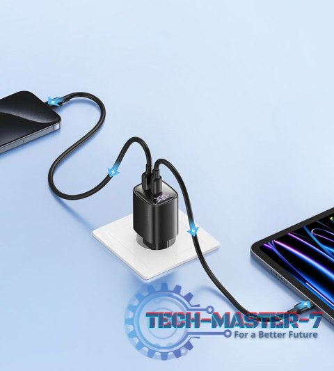 Ładowarka sieciowa 30W GaN LED USB+USB-C CC229 Fast Charging Biała Ładowarka sieciowa 30W GaN LED USB+USB-C CC229 Fast Charging Biała