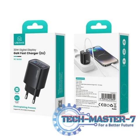 Ładowarka sieciowa 30W GaN LED USB+USB-C CC229 Fast Charging Biała Ładowarka sieciowa 30W GaN LED USB+USB-C CC229 Fast Charging Biała