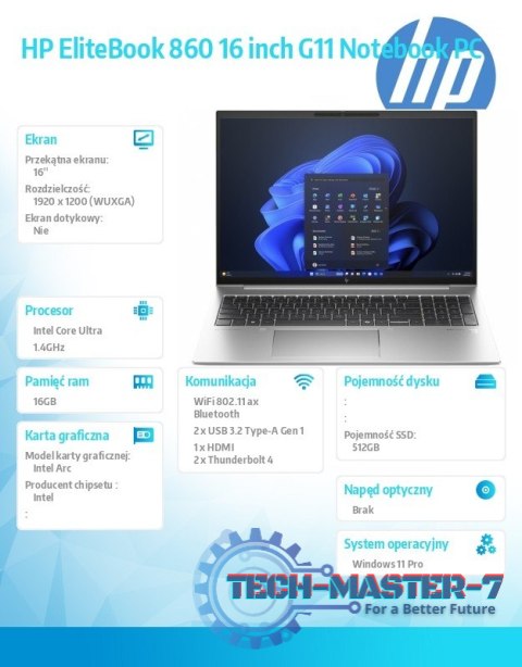 Notebook EliteBook 860 G11 U7-155H 512GB/16GB/W11P/16.0 9G1C1ET Notebook EliteBook 860 G11 U7-155H 512GB/16GB/W11P/16.0 9G1C1ET