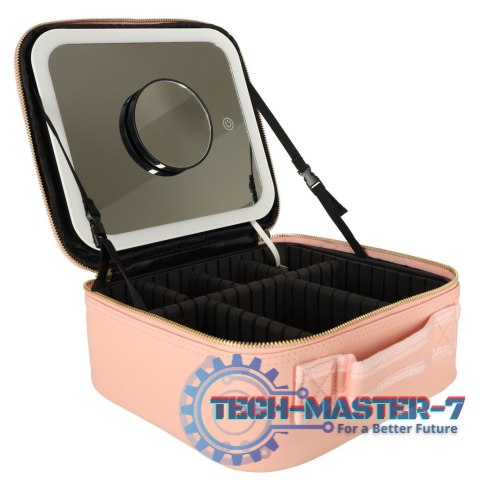 Kosmetyczka organizer na kosmetyki biżuterię kuferek z lusterkiem 10-krotne powiększenie różowy Kosmetyczka organizer na kosmetyki biżuterię kuferek z lusterkiem 10-krotne powiększenie różowy