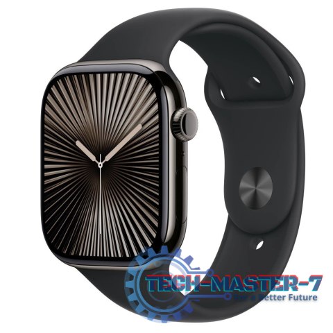 Watch Series 10 GPS + Cellular, koperta 46 mm z tytanu w kolorze łupkowym z paskiem sportowym w kolorze czarnym - rozmiar S/M Watch Series 10 GPS + Cellular, koperta 46 mm z tytanu w kolorze łupkowym z paskiem sportowym w kolorze czarnym - rozmiar S/M