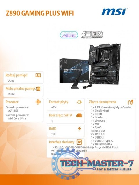 Płyta główna Z890 GAMING PLUS WIFI s1851 4DDR5 ATX Płyta główna Z890 GAMING PLUS WIFI s1851 4DDR5 ATX