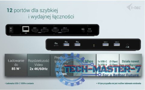 Stacja dokująca Universal Dual 4K Display Power Delivery 85W + i-tec USB-C Charger 100W Stacja dokująca Universal Dual 4K Display Power Delivery 85W + i-tec USB-C Charger 100W