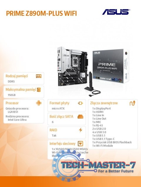 Płyta główna PRIME Z890M-PLUS WIFI S 1851 4DDR5 TB4/DP mATX /90MB1J80-M0EAY0 Płyta główna PRIME Z890M-PLUS WIFI S 1851 4DDR5 TB4/DP mATX /90MB1J80-M0EAY0