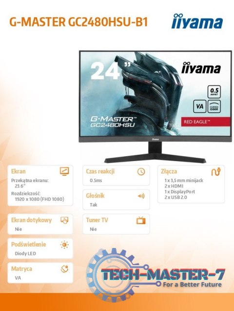Monitor 24 cale GC2480HSU-B1,VA,180HZ,1500R,USBx2,0,5ms,300cd Monitor 24 cale GC2480HSU-B1,VA,180HZ,1500R,USBx2,0,5ms,300cd