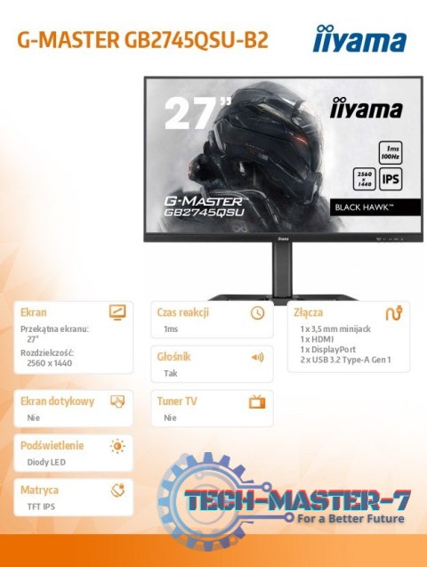 Monitor 27 cali GB2745QSU-B2,IPS,QHD,100Hz,1ms,2xUSB,300cd Monitor 27 cali GB2745QSU-B2,IPS,QHD,100Hz,1ms,2xUSB,300cd
