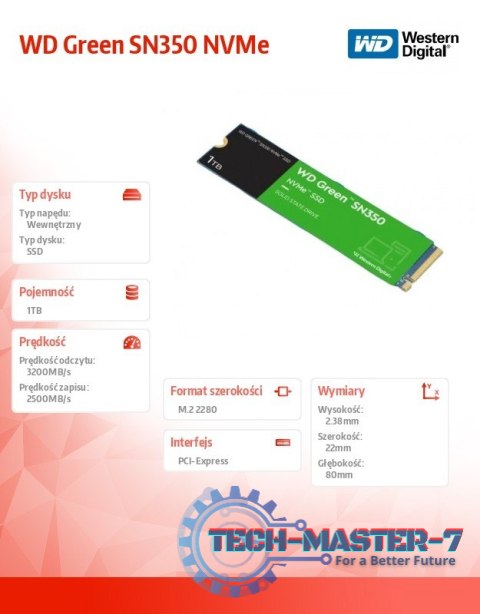Dysk SSD Green 1TB M.2 2280 SN350 NVMe PCIe Dysk SSD Green 1TB M.2 2280 SN350 NVMe PCIe