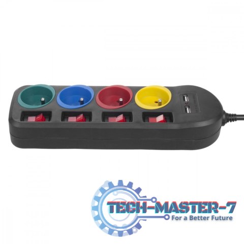 Listwa zasilająca z wyłącznikami 4 gniazda + 2xUSB przedłużacz MCE229B Czarna Listwa zasilająca z wyłącznikami 4 gniazda + 2xUSB przedłużacz MCE229B Czarna