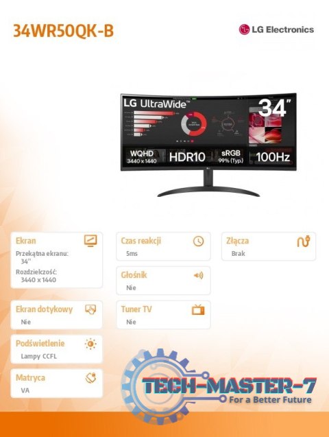 Monitor LG 34WR50QK-B 34 cale IPS Monitor LG 34WR50QK-B 34 cale IPS