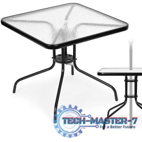Stolik ogrodowy 80x80 cm na taras ogród balkon szkło hartowane otwór na parasol MultiGarden MULTI GARDEN Stolik ogrodowy 80x80 cm na taras ogród balkon szkło hartowane otwór na parasol MultiGarden MULTI GARDEN