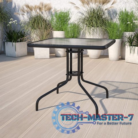 Stolik ogrodowy 80x80 cm na taras ogród balkon szkło hartowane otwór na parasol MultiGarden MULTI GARDEN Stolik ogrodowy 80x80 cm na taras ogród balkon szkło hartowane otwór na parasol MultiGarden MULTI GARDEN