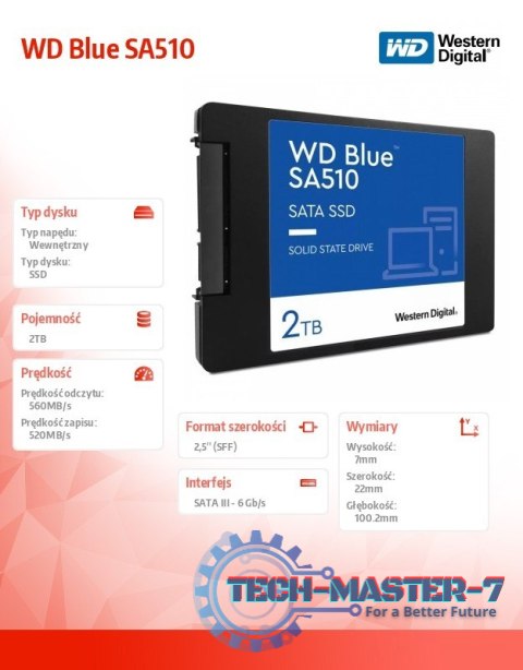 Dysk SSD WD Blue SA510 2TB 2,5 cala Dysk SSD WD Blue SA510 2TB 2,5 cala