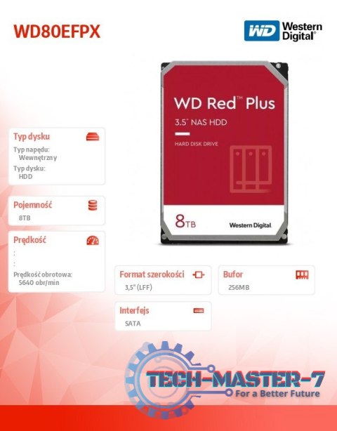Dysk twardy Red Plus 8TB 3,5 cala CMR 256MB/5640RPM Class Dysk twardy Red Plus 8TB 3,5 cala CMR 256MB/5640RPM Class