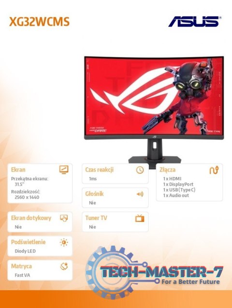 Monitor 32 cale XG32WCMS ROG 280Hz HDMI DP USB-C Monitor 32 cale XG32WCMS ROG 280Hz HDMI DP USB-C