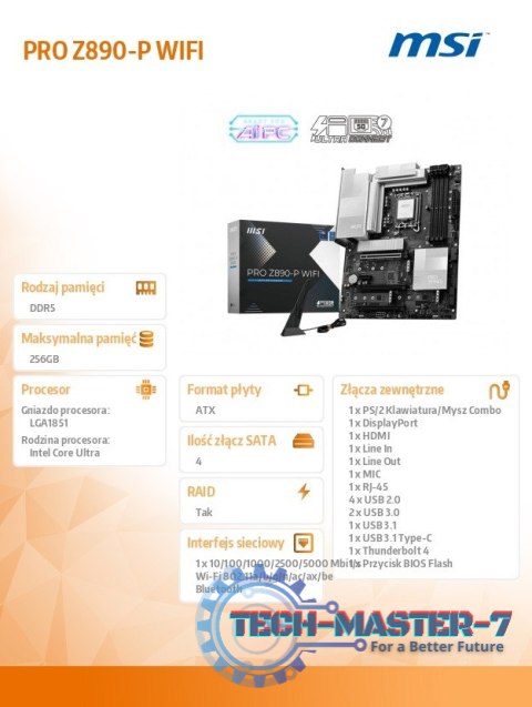 Płyta główna PRO Z890-P WIFI s1851 4DDR5 ATX Płyta główna PRO Z890-P WIFI s1851 4DDR5 ATX