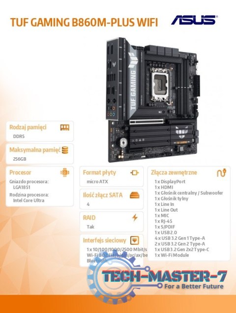 Płyta główna TUF GAMING B860M-PLUS WIFI s1851 4DDR5 USBC mATX Płyta główna TUF GAMING B860M-PLUS WIFI s1851 4DDR5 USBC mATX