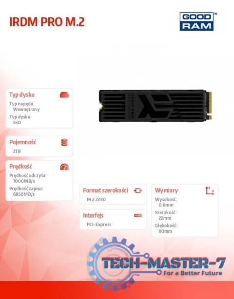 Dysk SSD IRDM PRO 2TB M.2 PCIe 4x4 NVMe 2280 7000/6850 Dysk SSD IRDM PRO 2TB M.2 PCIe 4x4 NVMe 2280 7000/6850