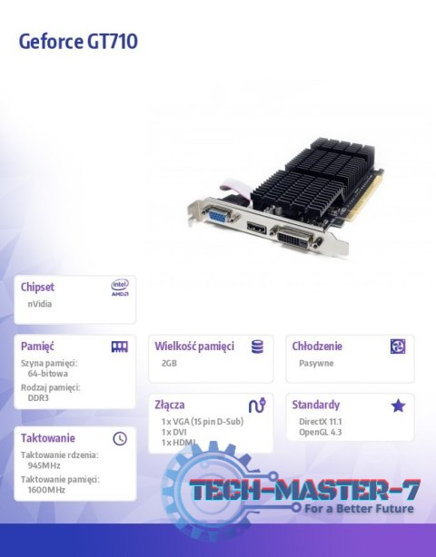 Karta graficzna Geforce GT710 2GB DDR3 64Bit DVI HDMI VGA LP Karta graficzna Geforce GT710 2GB DDR3 64Bit DVI HDMI VGA LP