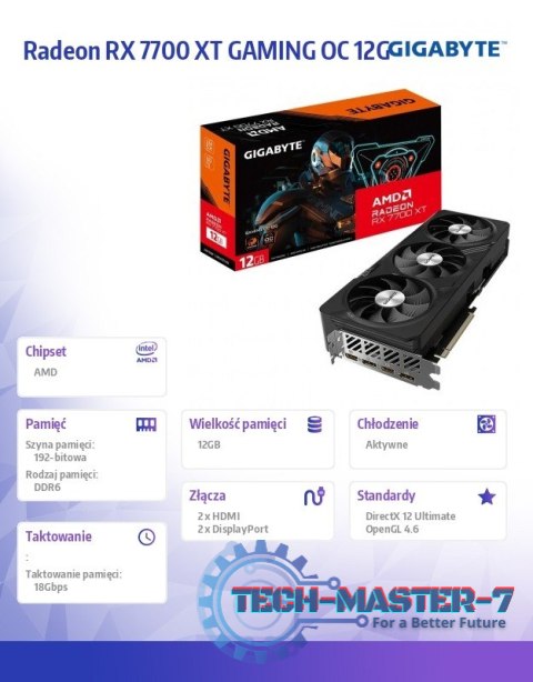 Karta graficzna Radeon RX 7700 XT GAMING OC 12G GNDR6 192bit 2DP/2HDMI Karta graficzna Radeon RX 7700 XT GAMING OC 12G GNDR6 192bit 2DP/2HDMI