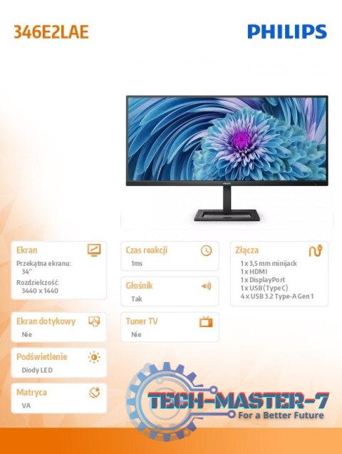 Monitor 34 cale 346E2LAE VA HDMI DP USB-C HAS Głośniki Monitor 34 cale 346E2LAE VA HDMI DP USB-C HAS Głośniki