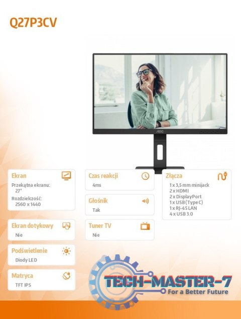 Monitor Q27P3CV 27 cali IPS HDMIx2 DP USB-C Pivot Monitor Q27P3CV 27 cali IPS HDMIx2 DP USB-C Pivot