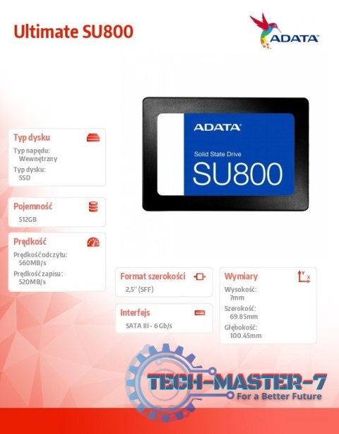 Dysk SSD Ultimate SU800 512GB S3 560/520 MB/s TLC 3D Dysk SSD Ultimate SU800 512GB S3 560/520 MB/s TLC 3D