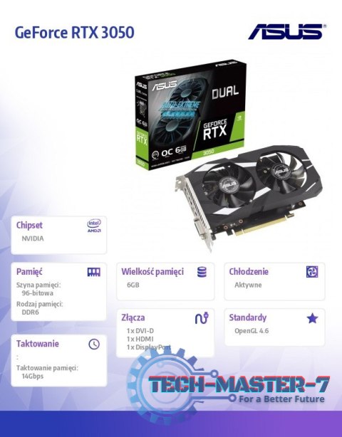 Karta graficzna GeForce RTX 3050 DUAL OC 6GB GDDR6 96bit DP/HDMI Karta graficzna GeForce RTX 3050 DUAL OC 6GB GDDR6 96bit DP/HDMI