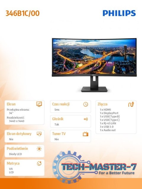 Monitor 346B1C 34 cale VA Curved HDMIx2 DPx2 USB-C HAS Monitor 346B1C 34 cale VA Curved HDMIx2 DPx2 USB-C HAS