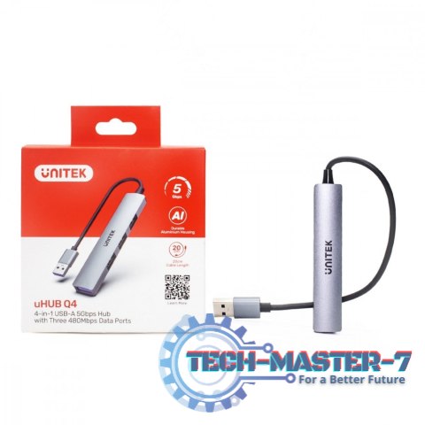 Hub USB-A; 3x USB-A 2.0; 1x USB-A 5 Gbps Aluminiowy Hub USB-A; 3x USB-A 2.0; 1x USB-A 5 Gbps Aluminiowy