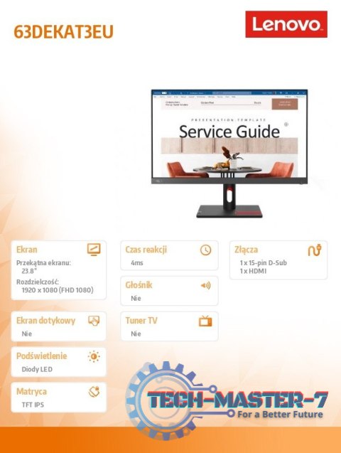 Monitor 23.8 cala ThinkVision S24i-30 WLED LCD 63DEKAT3EU Monitor 23.8 cala ThinkVision S24i-30 WLED LCD 63DEKAT3EU