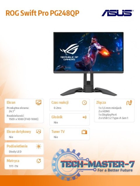 Monitor ROG Swift Pro 24.1 cala PG248QP 540HZ Monitor ROG Swift Pro 24.1 cala PG248QP 540HZ