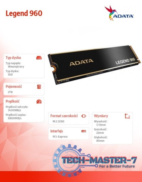 Dysk SSD Legend 960 2TB PCIe 4x4 7.4/6.8 GB/s M2 Dysk SSD Legend 960 2TB PCIe 4x4 7.4/6.8 GB/s M2