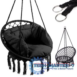 Huśtawka fotel bocianie gniazdo z oparciem czarna 80cm + poduszki 150kg
