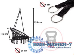 Huśtawka fotel bocianie gniazdo z oparciem czarna 80cm + poduszki 150kg