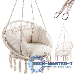 Huśtawka fotel bocianie gniazdo z oparciem ecru 80cm + poduszka 150 kg