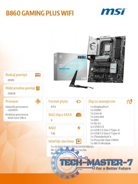 Płyta główna B860 GAMING PLUS WIFI s1851 4DDR5 ATX Płyta główna B860 GAMING PLUS WIFI s1851 4DDR5 ATX