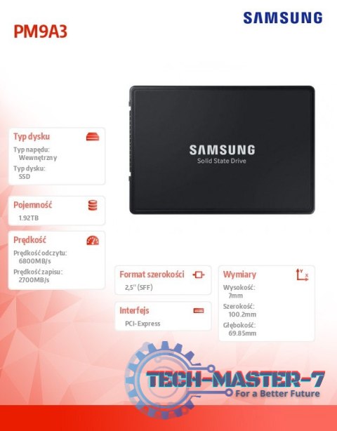 Dysk SSD PM9A3 U.2DCT 1920GB MZQL21T9HCJR-00W07 NVMe Dysk SSD PM9A3 U.2DCT 1920GB MZQL21T9HCJR-00W07 NVMe