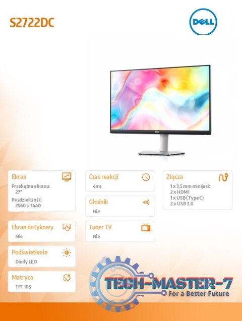 Monitor S2722DC 27 cali LED 2560x1440/HDMI/USBC/3Y Monitor S2722DC 27 cali LED 2560x1440/HDMI/USBC/3Y